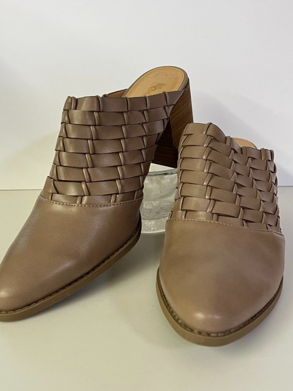 Lauren Conrad Mules Taupe Braided Detail Pointed Toe Block Heel Faux Leather 11
